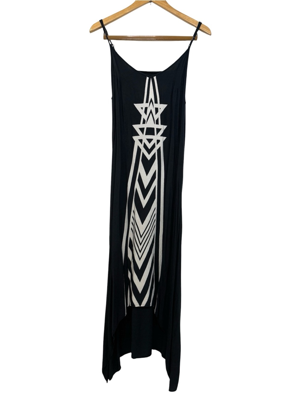 Billabong High-Low Maxi Dress Geometric Print Size S Black Cream Coastal Beach